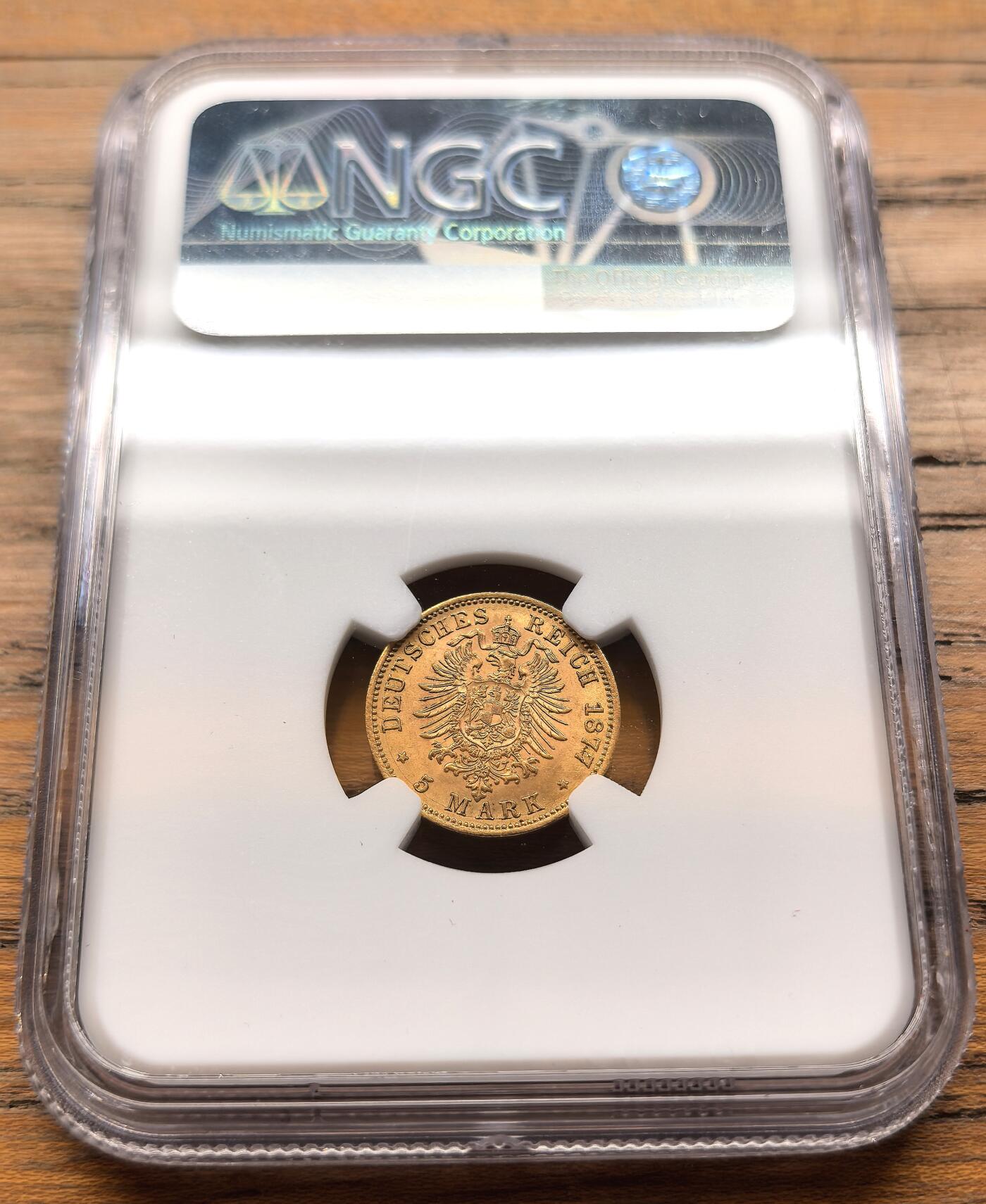 凡希社世界钱币微拍第三百二十一期 1877F德国符腾堡短翅鹰5马克金币NGC-MS63