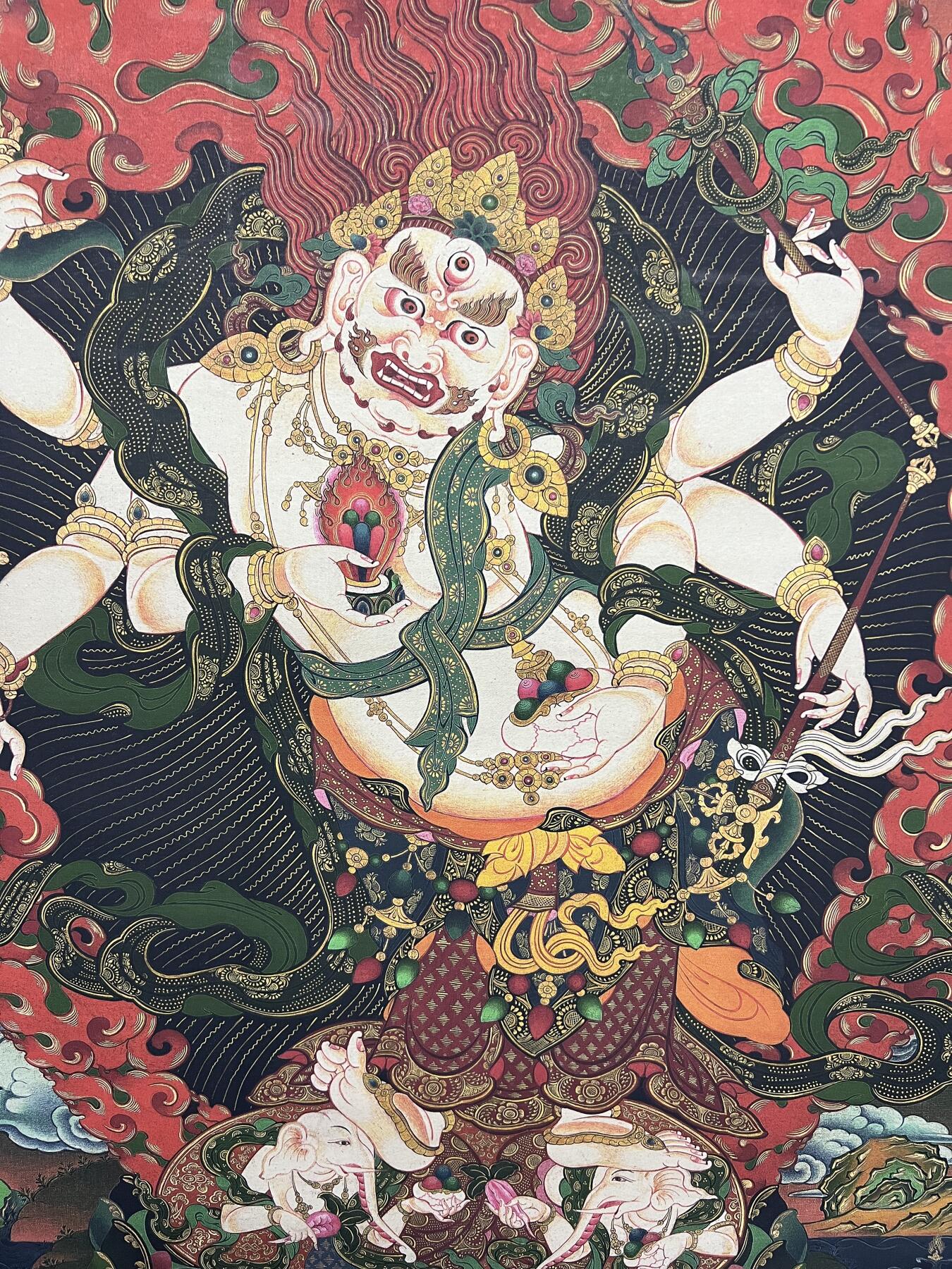 零元拍：唐卡装饰艺术复制画 （非原画）做旧工艺 名稱：白馬哈嘎拉 尺寸：90✖️45