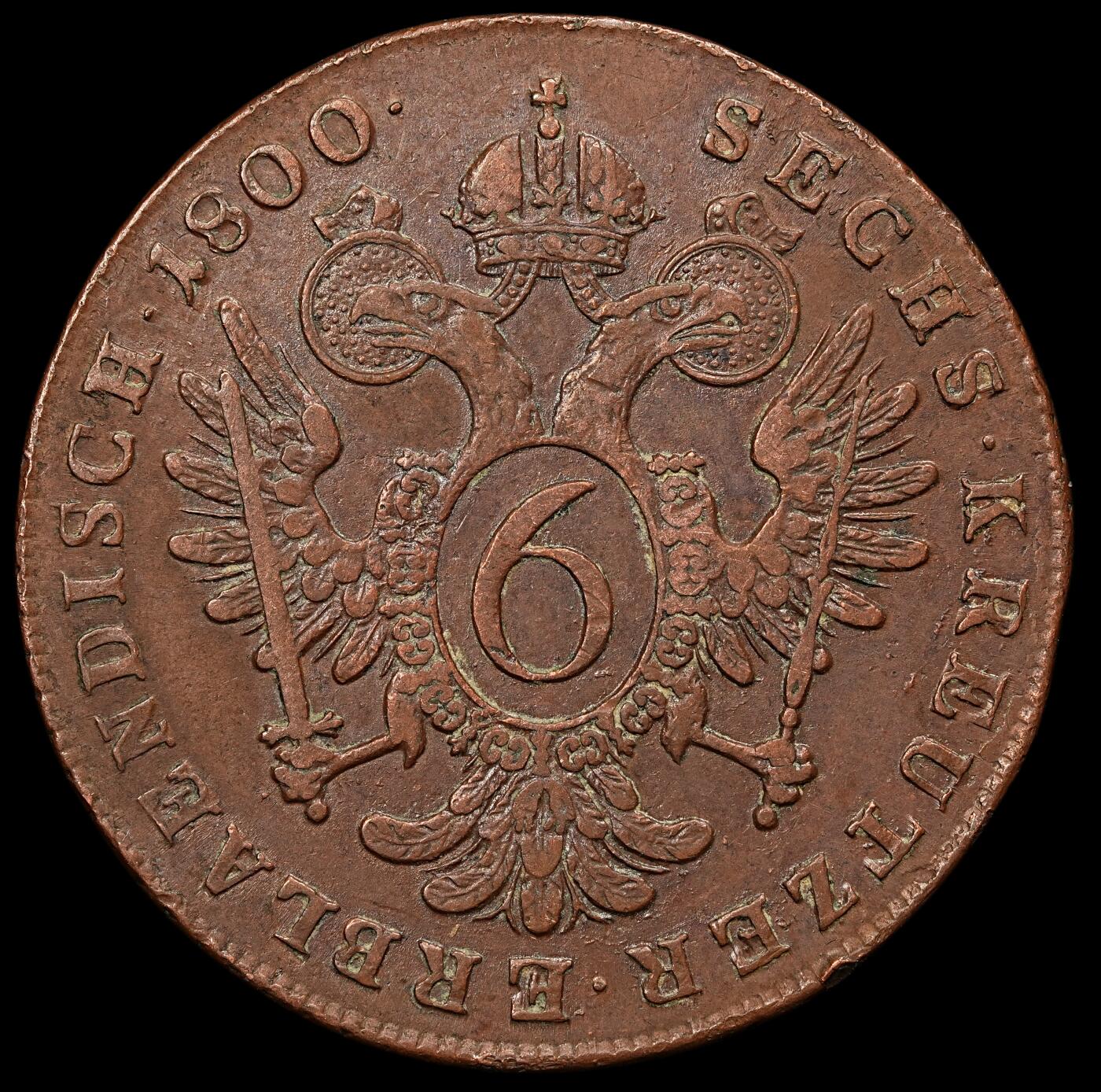修遠堂世界钱币第107期 1800年神圣罗马帝国-奥地利6克鲁泽铜币 A厂铭