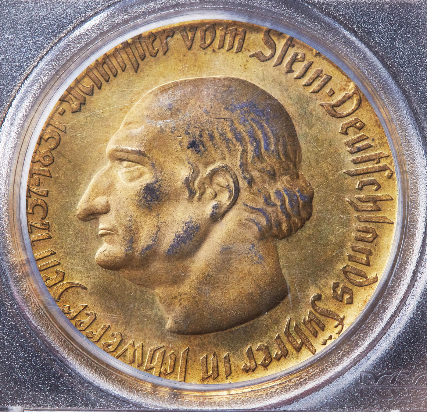 【俄甄集藏】2026年(049)03-18星期三 晚 19:30 全场包邮 德国1923年紧急时期威斯特法伦马币10000马克镀金大铜币，PCGS MS65，金水足，原光品相