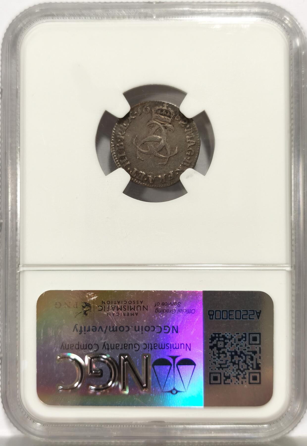 博洋堂世界钱币拍卖第165期（全场包邮） NGC VF25 英国1682年查理二世3便士濯足币