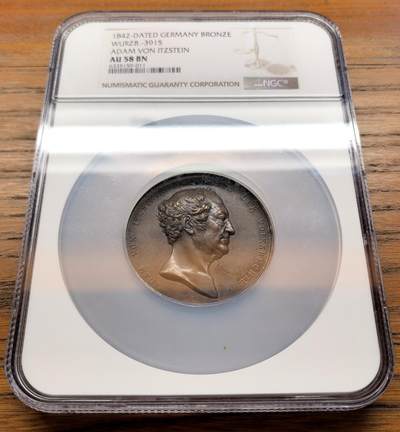 凡希社世界钱币微拍第三百二十一期 - 1842德国维尔茨堡政治家、外交家伊茨斯坦因纪念铜章NGC-AU58