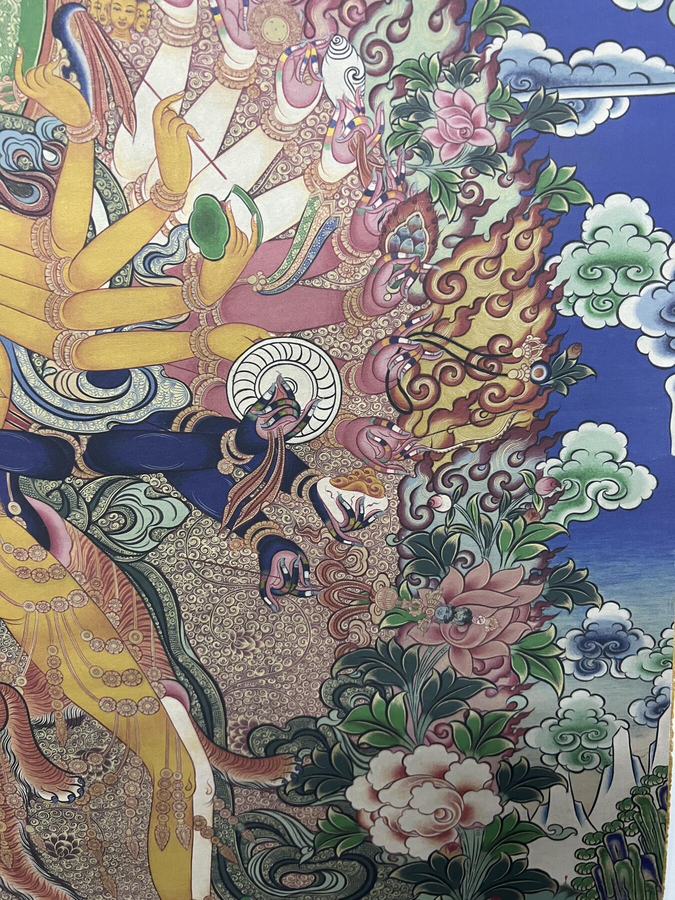 零元拍：唐卡装饰艺术复制画 （非原画）做旧工艺 名稱：石輪金剛 尺寸90✖️60