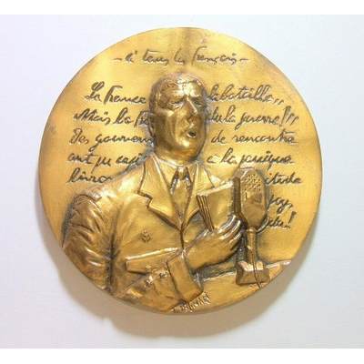 【艺术】法国艺术大章 戴高乐总统演讲 高浮雕精制超大铜章 68MM 165克 - 【艺术】法国艺术大章 戴高乐总统演讲 高浮雕精制超大铜章 68MM 165克