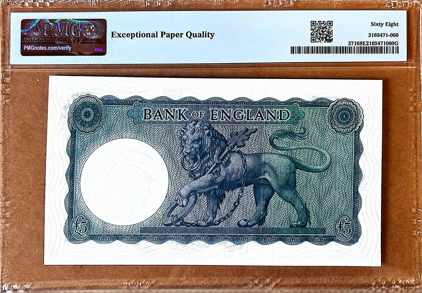 【Blue Auction】✨世界纸币精拍800期盛典——白金之夜🔥🔥🔥 G-【亚军分】英国 1957-67年 B序列5镑 PMG68EPQ 超高分 圣乔治屠龙 狮子