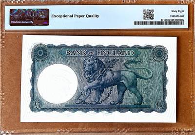 【Blue Auction】✨世界纸币精拍800期盛典——白金之夜🔥🔥🔥 G-【冠军分】英国 1957-67年 B序列5镑 PMG68EPQ 超高分 圣乔治屠龙 狮子