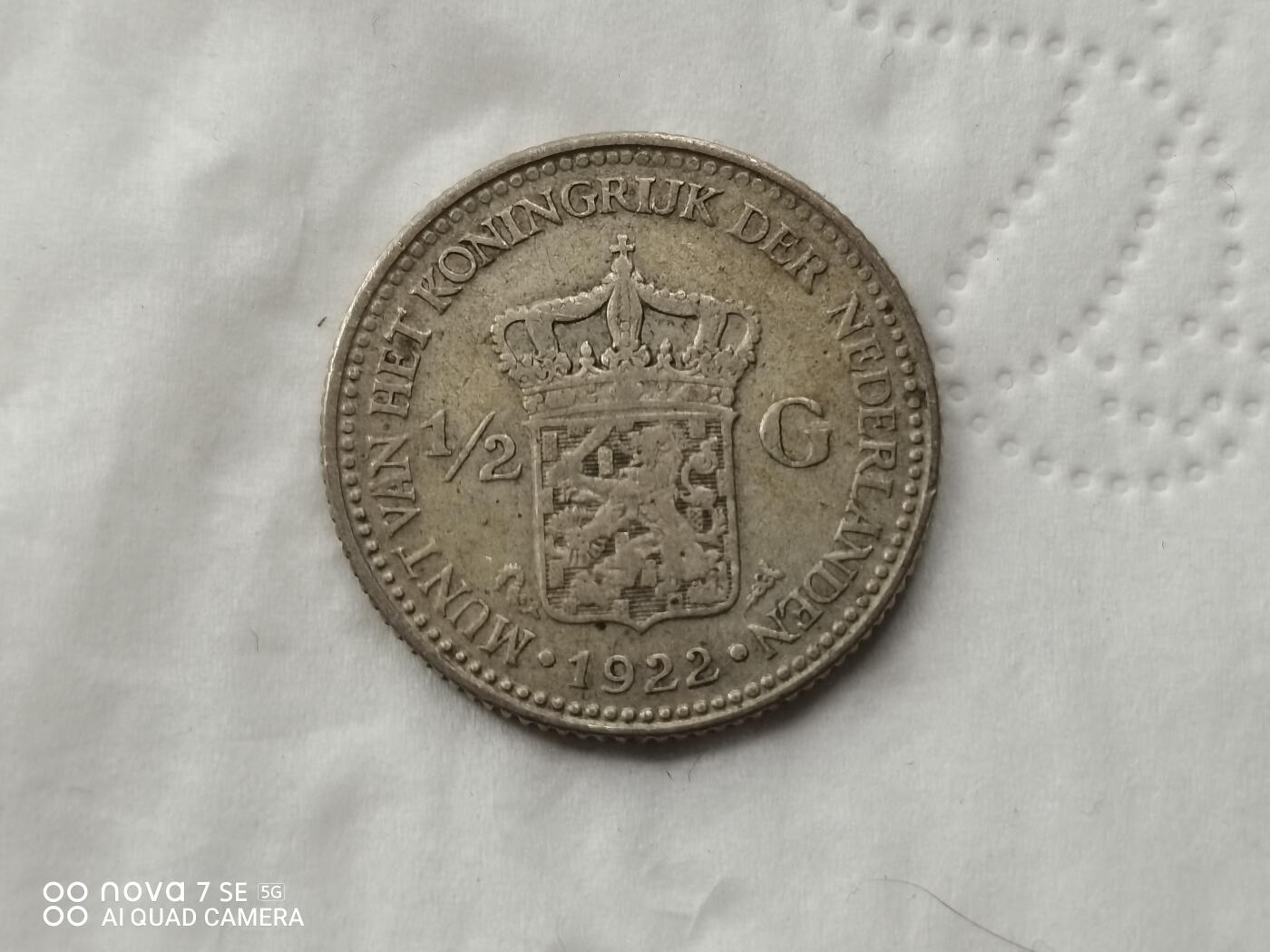 外国银币 1922年荷兰1/2盾银币