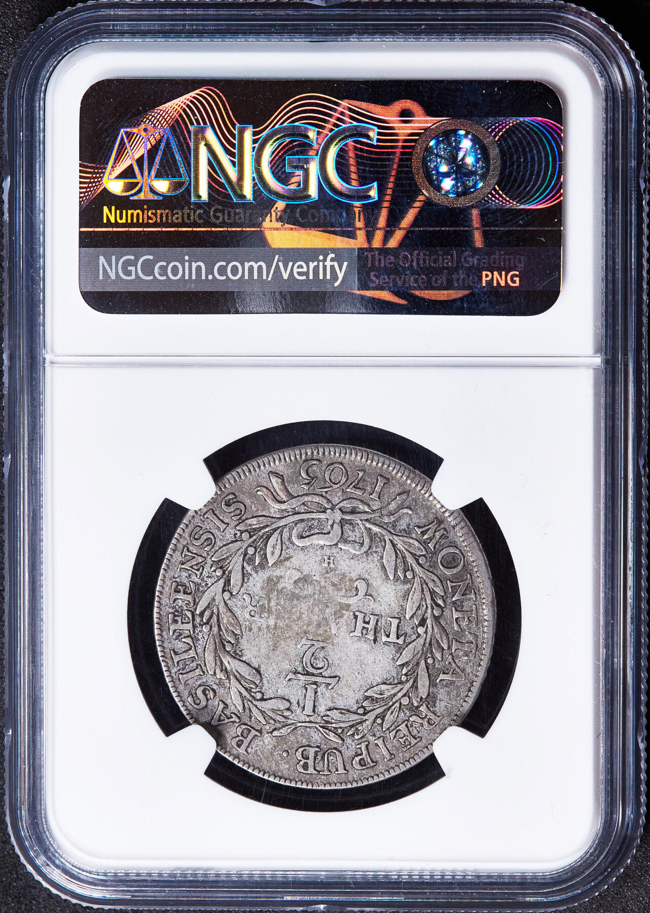 【俄甄集藏】2026年(049)03-18星期三 晚 19:30 全场包邮 瑞士巴塞尔1765年H版1/2泰勒神兽巴塞尔龙银币，NGC VF35，原味包浆，少见品种