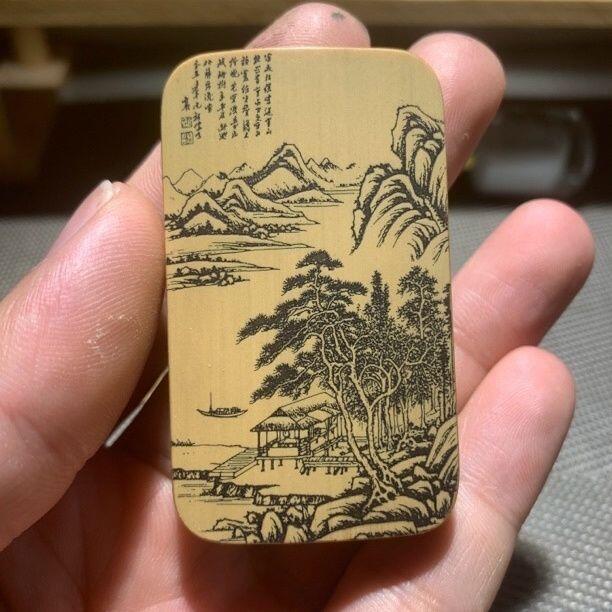 听雨轩（77）留青墨刻竹牌专场 留青墨刻36×60mm工艺精工实心玉竹牌 山水