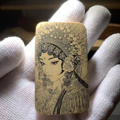 听雨轩（77）留青墨刻竹牌专场 - 留青墨刻36×60mm工艺精工实心玉竹牌 花旦g