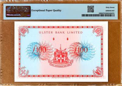 【Blue Auction】✨世界纸币精拍800期盛典——白金之夜🔥🔥🔥 N-【无47 唯一冠军分】北爱尔兰 1982年100镑最高值 BWC出品 多场景 小花装点的边框 非常清新的设计 PMG67EPQ 高分