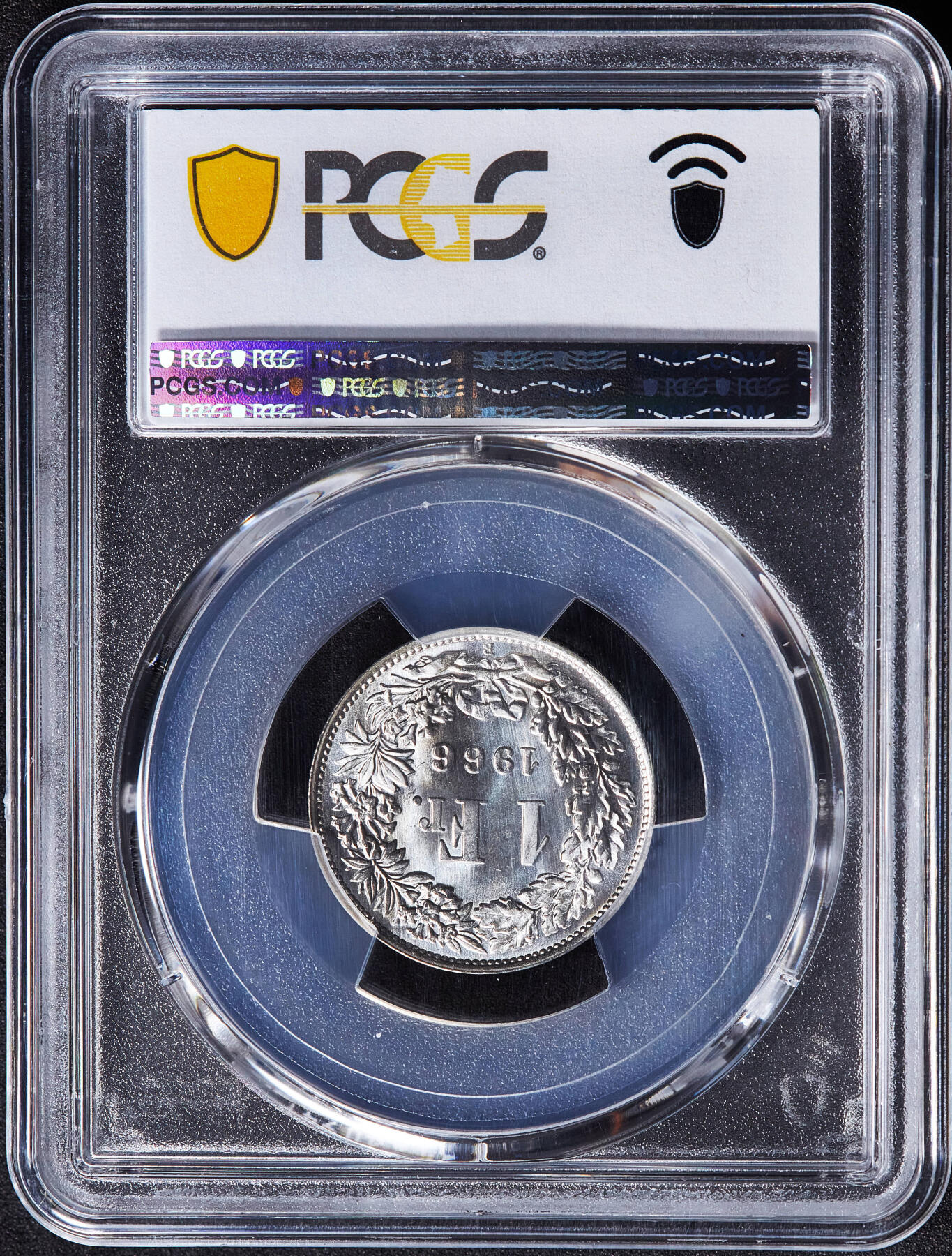 【俄甄集藏】2026年(049)03-18星期三 晚 19:30 全场包邮 瑞士1966年B版1法郎银币，PCGS MS66，类精制底板，车轮转光