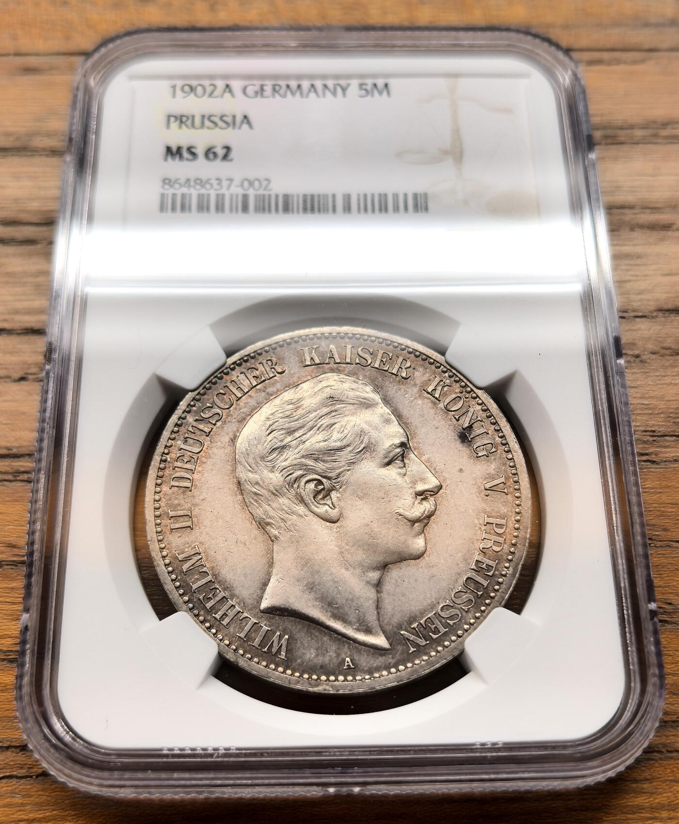凡希社世界钱币微拍第三百二十一期 1902A德国普鲁士威廉二世5马克大银NGC-MS62