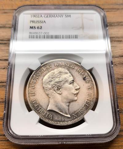凡希社世界钱币微拍第三百二十一期 - 1902A德国普鲁士威廉二世5马克大银NGC-MS62