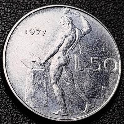 泉币菌-第209场-拍品多 请提前出价 - 意大利 1977年 50里拉 锻冶之神 伍尔坎 24mm