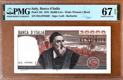 【Blue Auction】✨世界纸币精拍800期盛典——白金之夜🔥🔥🔥 - I-【亚军分】意大利 1975年20000里拉 经典提香 名画 PMG67EPQ 高分