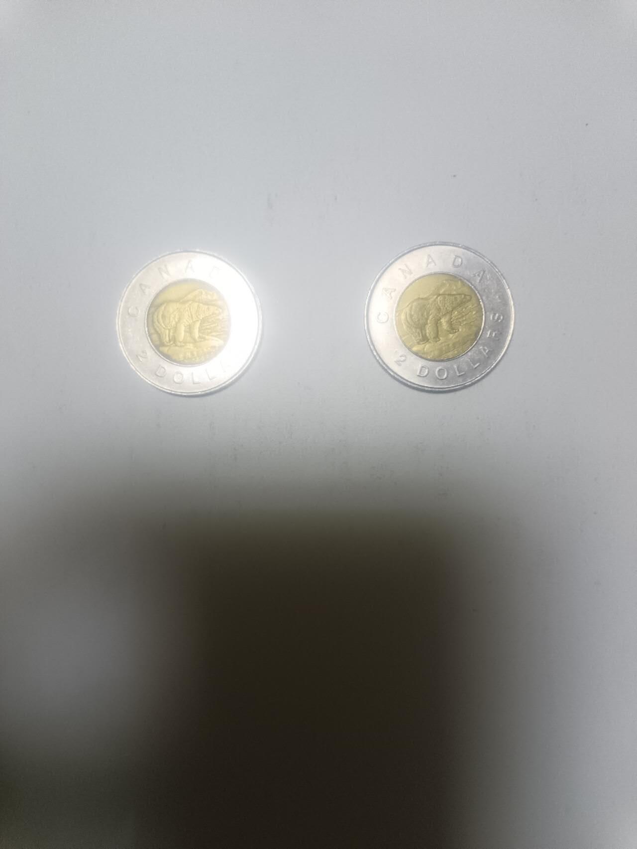 【20260317】非全新纸币和硬币第346场 加拿大2加元2枚硬币，汇率价约为20元