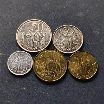 【全场包邮】纯粹捡漏拍512场 - 埃塞俄比亚1977-2004年5枚套币