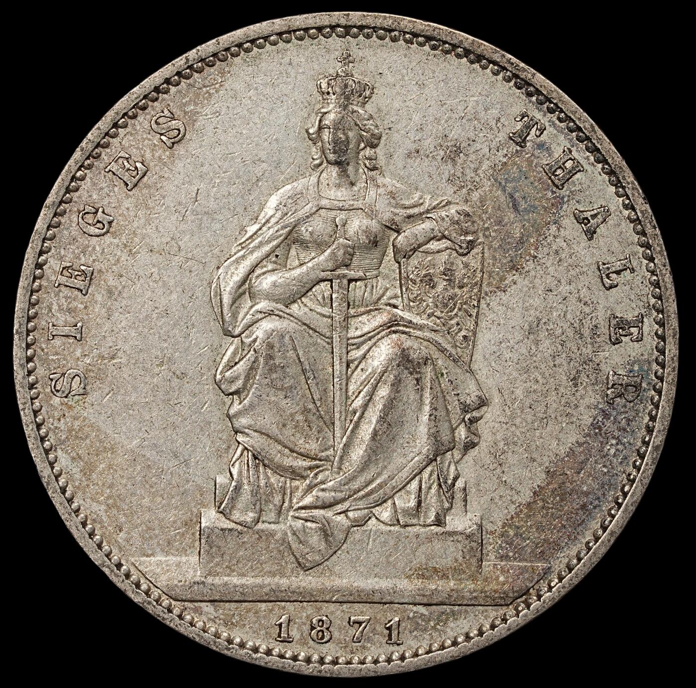 修遠堂世界钱币第107期 1871年普鲁士-普法战争胜利1泰勒银币