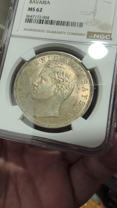 修遠堂世界钱币第107期 NGC MS62 1898年巴伐利亚5马克银币，少见的早期年份，有分不易