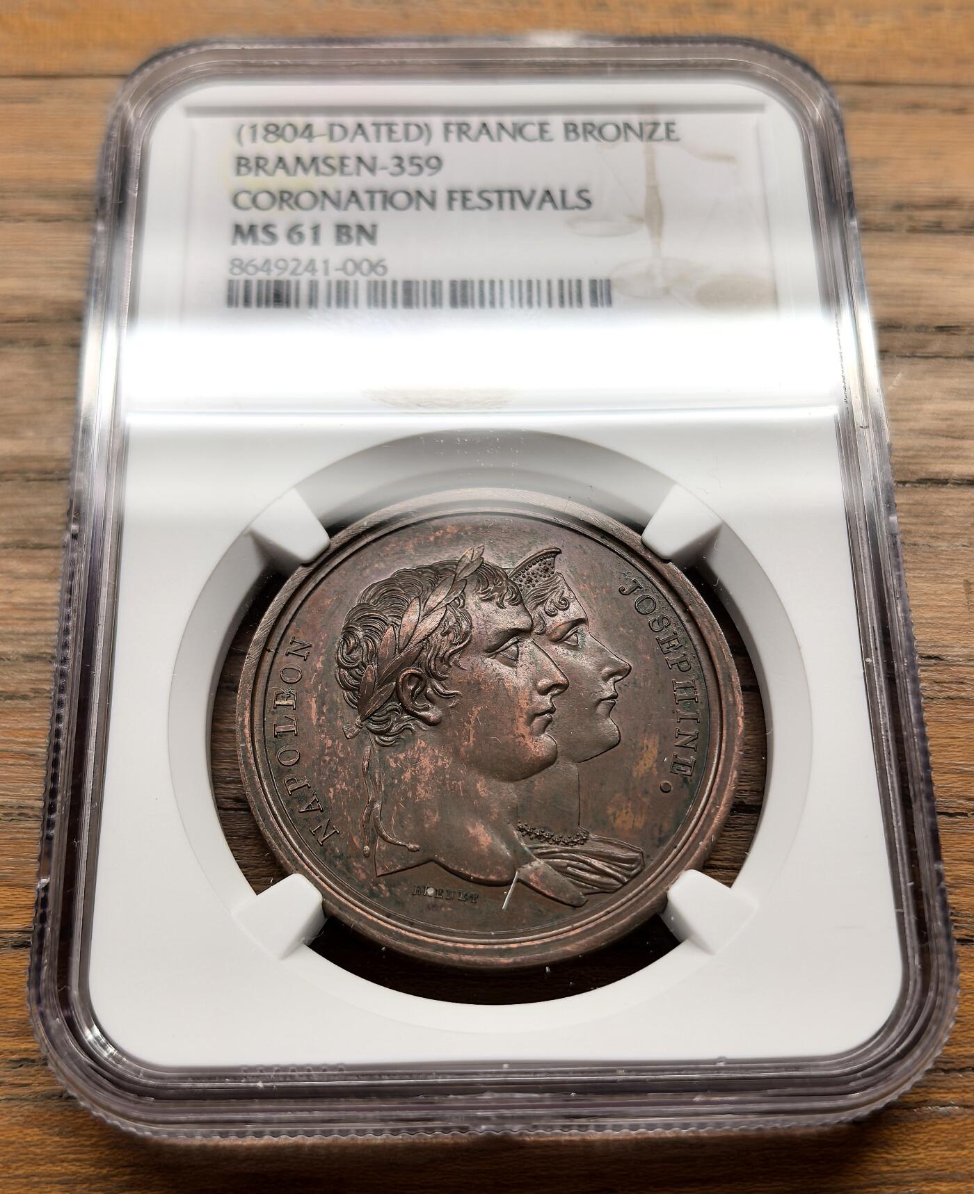 凡希社世界钱币微拍第三百二十一期 1804法国拿破仑皇帝加冕礼纪念铜章NGC-MS61