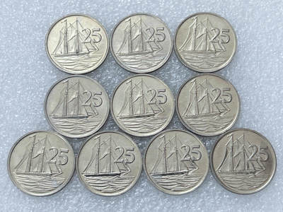 第一海外回流一元起拍收藏 散集专场  第302期 - 英属开曼群岛1987年25分硬币 10枚 英国女王高冠版 原光品