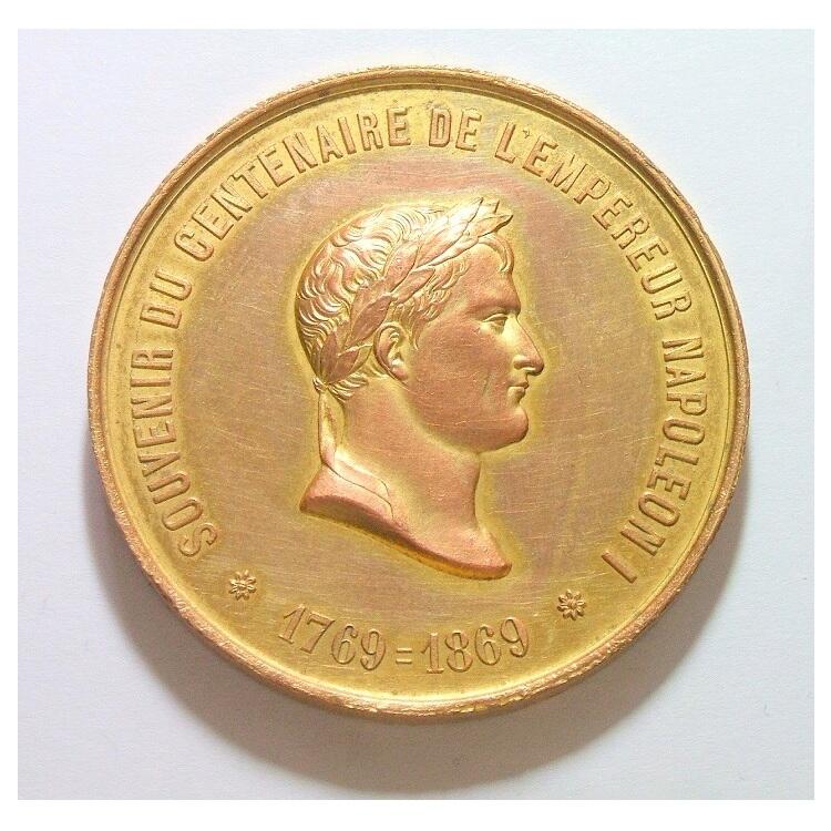 【艺术】法国艺术大章1869年 拿破仑诞辰百年 高浮雕精制大镀金章 50MM