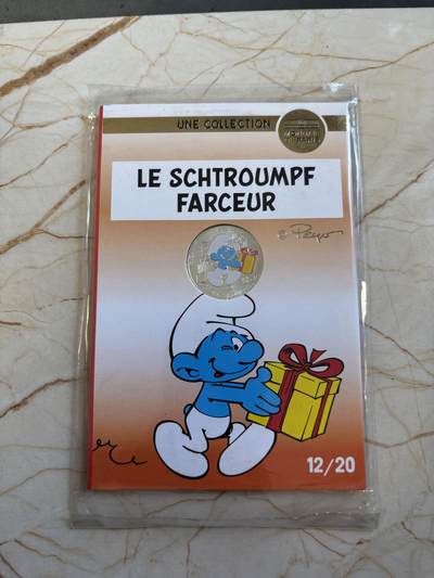 第193期拍卖 - 法国2020年童年的回忆蓝精灵系列12礼物纪念彩银币。，333银，17克，发行75000套