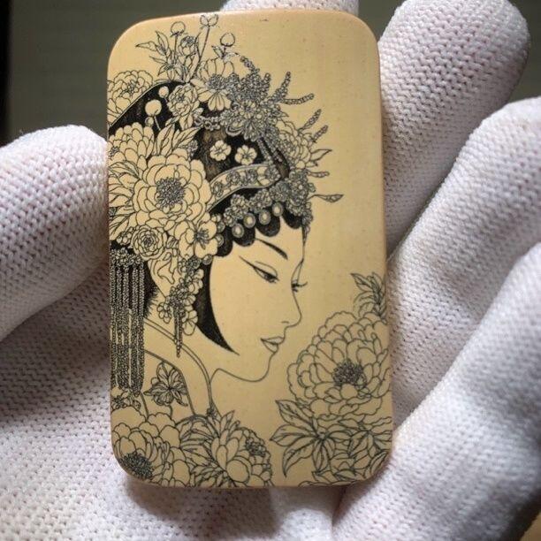 听雨轩（77）留青墨刻竹牌专场 留青墨刻36×60mm工艺精工实心玉竹牌 花旦b