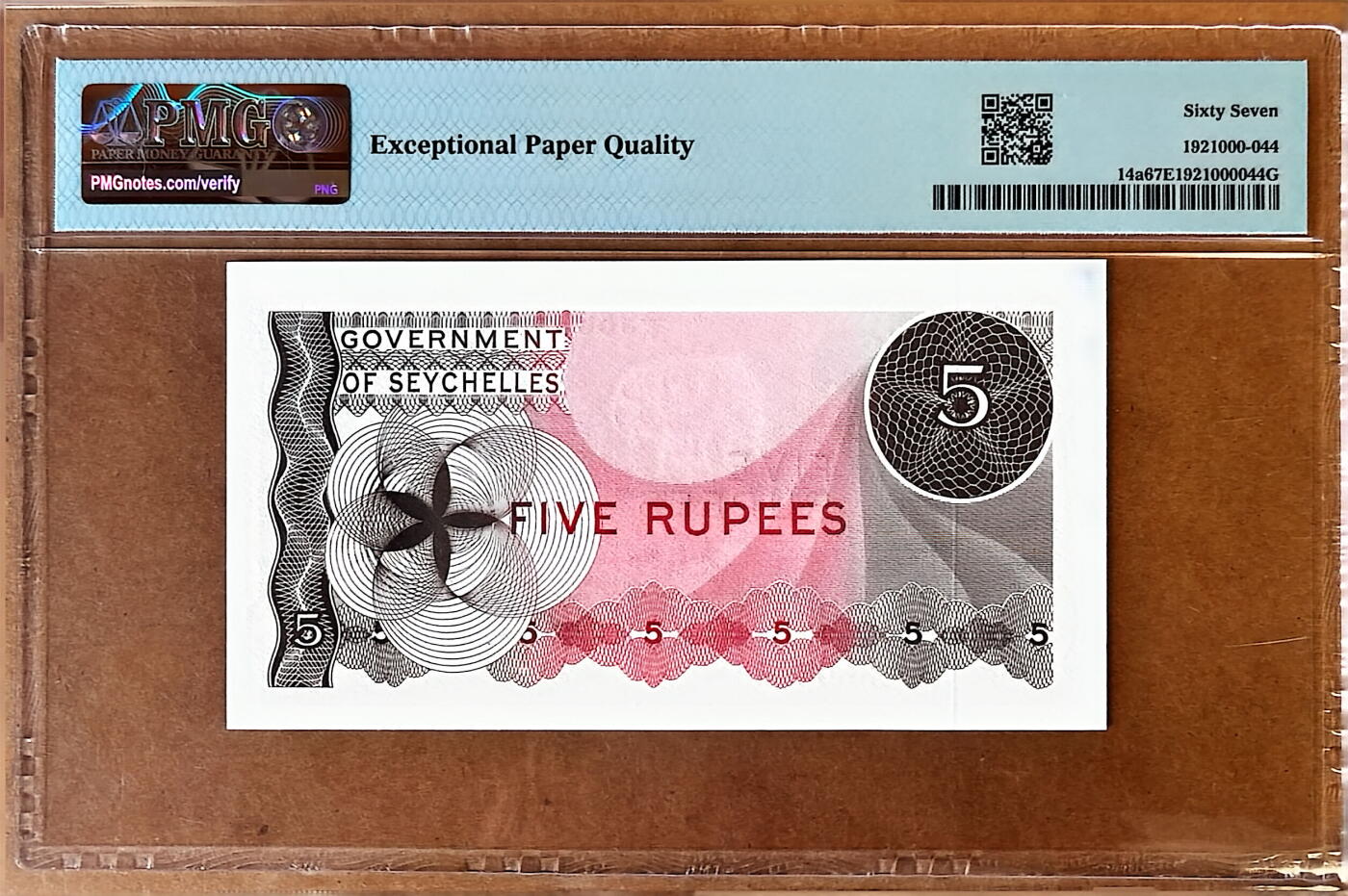 【Blue Auction】✨世界纸币精拍800期盛典——白金之夜🔥🔥🔥 S-【A/1首发冠 无47】塞舌尔 1968年5卢比 戎装女王 PMG67EPQ 高分