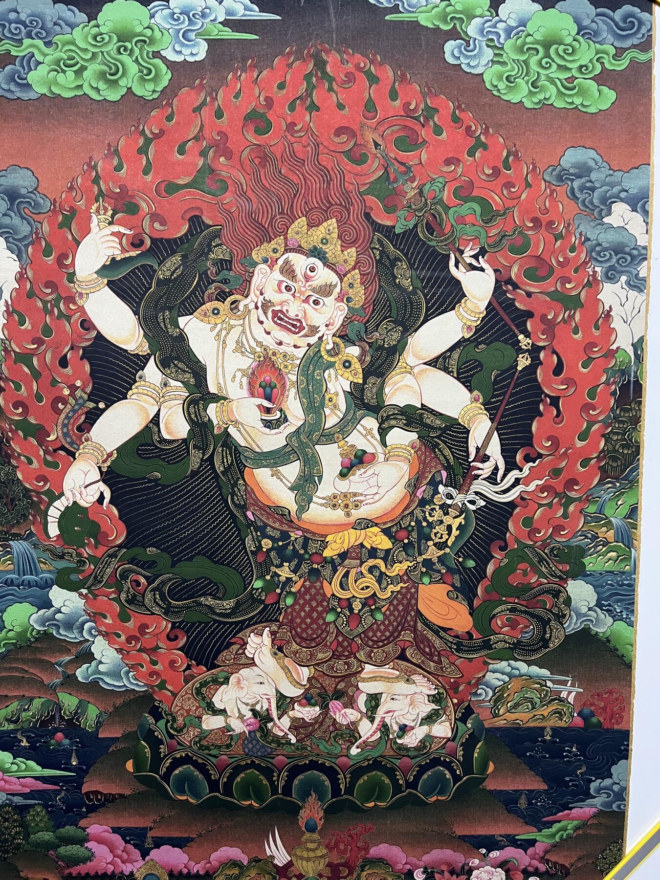 零元拍：唐卡装饰艺术复制画 （非原画）做旧工艺 名稱：白馬哈嘎拉 尺寸：90✖️45