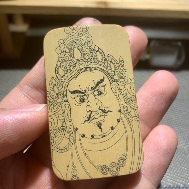 听雨轩（77）留青墨刻竹牌专场 留青墨刻36×60mm工艺精工实心玉竹牌 黄财神