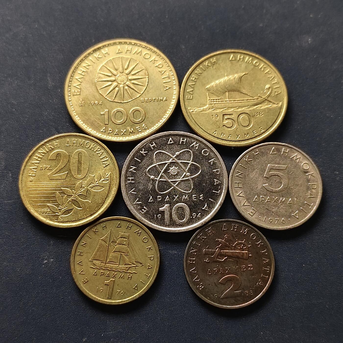 【全场包邮】纯粹捡漏拍512场 希腊1976-1994年7枚套币