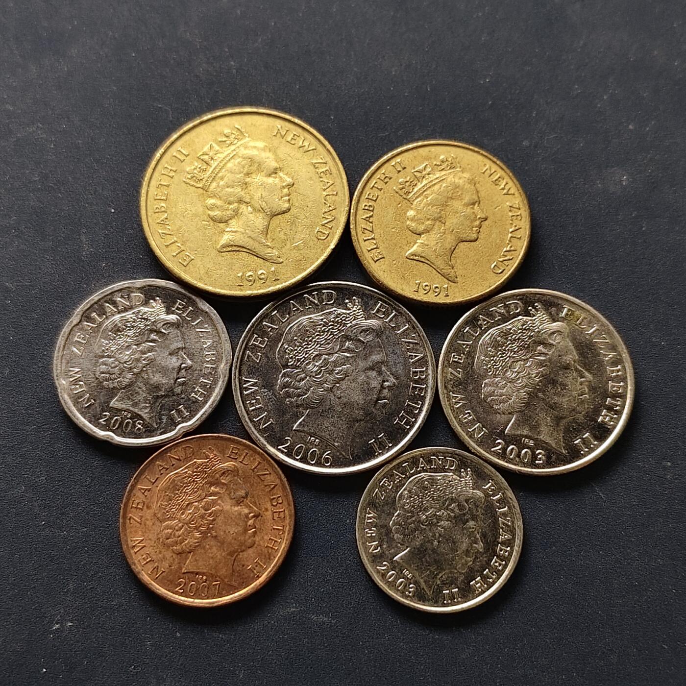 【全场包邮】纯粹捡漏拍512场 新西兰1991-2008年7枚套币-含1-2元高值币