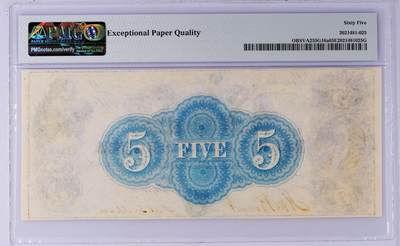 【Blue Auction】✨世界纸币精拍800期盛典——白金之夜🔥🔥🔥 U-【实钞冠军分 仅2张】美国 维吉尼亚州 1840-60年代5美金 大票幅 丰收女神及大场景 PMG65EPQ 双面印制 设计精美 