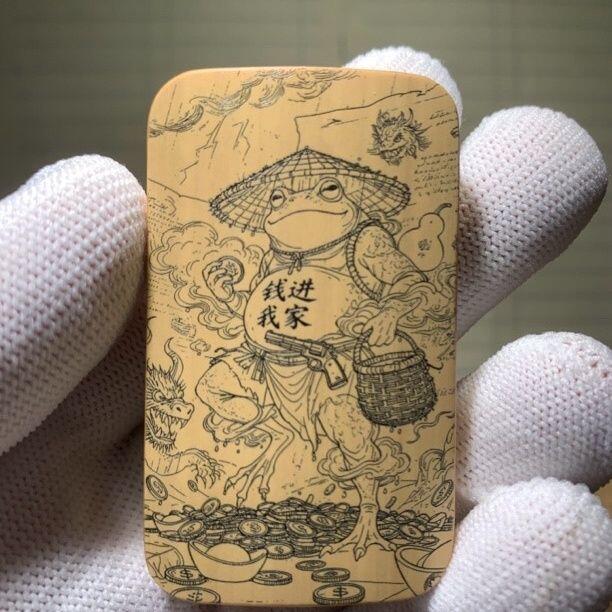 听雨轩（77）留青墨刻竹牌专场 留青墨刻36×60mm工艺精工实心玉竹牌 钱进我家文泰