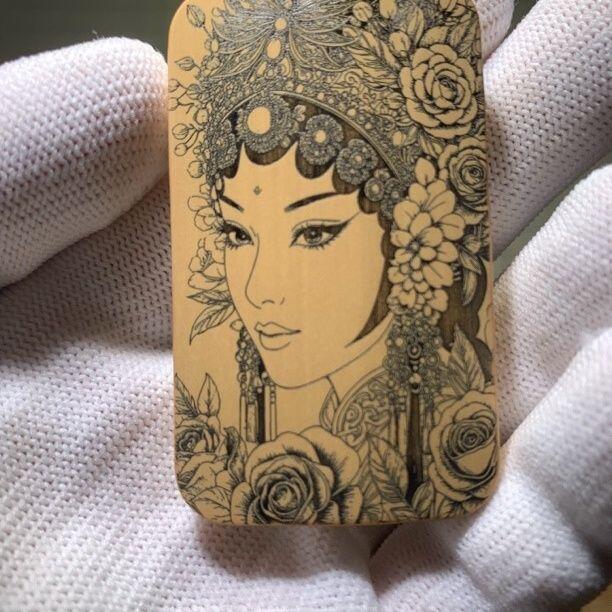 听雨轩（77）留青墨刻竹牌专场 留青墨刻36×60mm工艺精工实心玉竹牌 花旦e