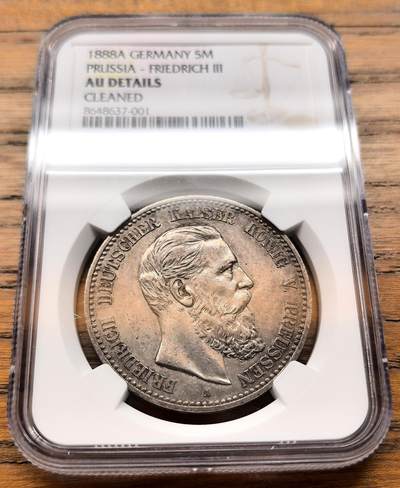 凡希社世界钱币微拍第三百二十一期 - 1888A德国普鲁士弗里德里希三世短翅5马克大银NGC-AUD