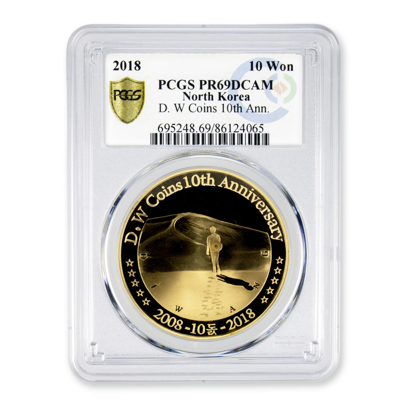 2018年朝鲜-D.W COINS（帝王钱币）成立10周年纪念铜币 PCGS评级 69
