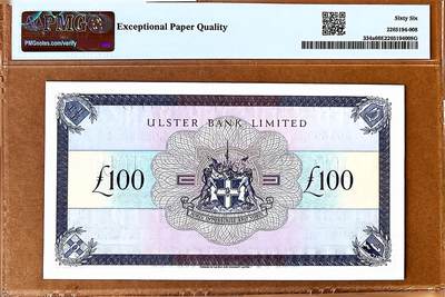 【Blue Auction】✨世界纸币精拍800期盛典——白金之夜🔥🔥🔥  N-【倒置号】北爱尔兰 1990年100镑 最高值 PMG66EPQ 
