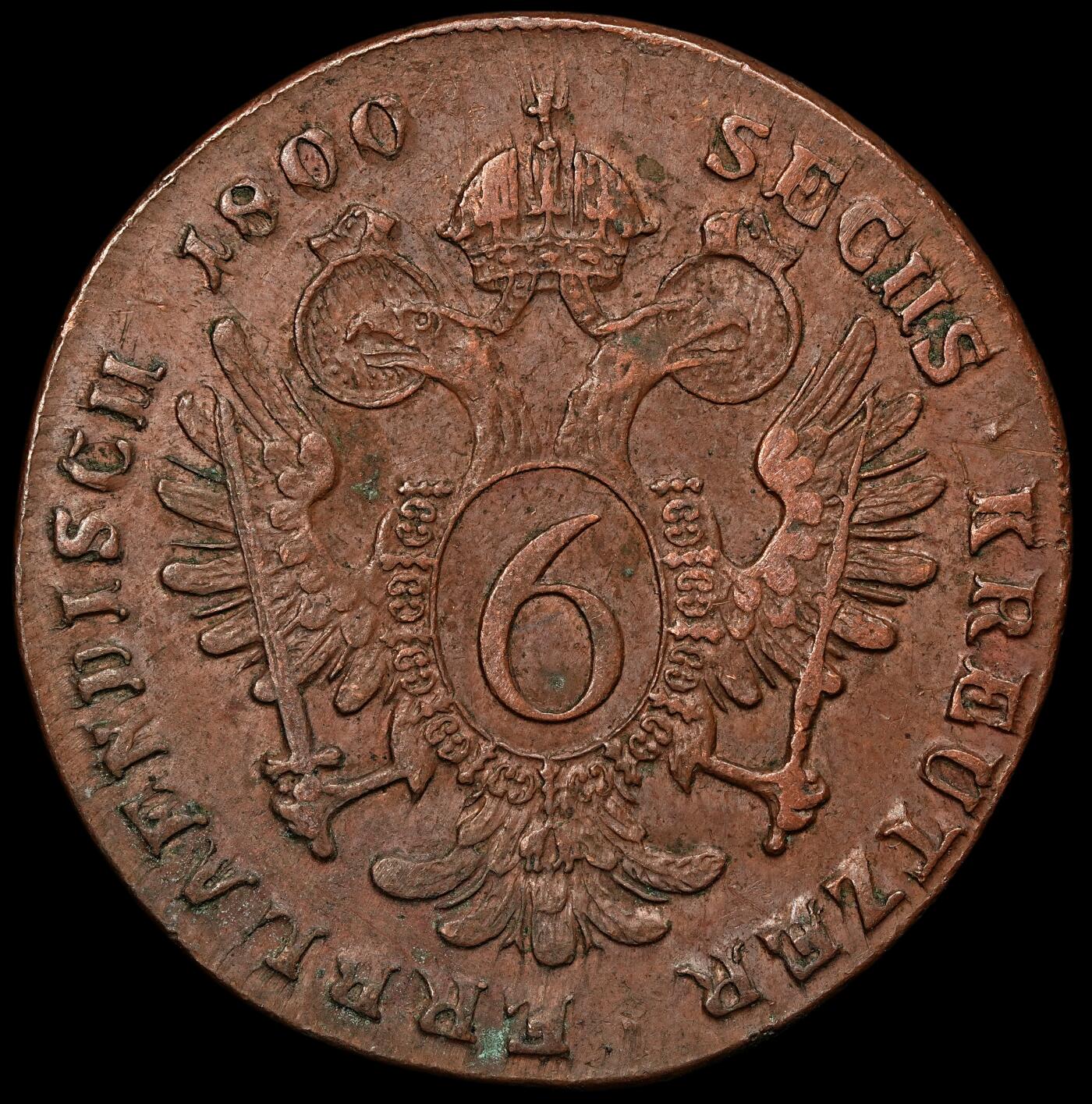 修遠堂世界钱币第107期 1800年神圣罗马帝国-奥地利6克鲁泽铜币 S厂铭