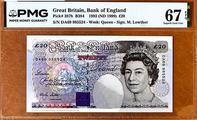 【Blue Auction】✨世界纸币精拍800期盛典——白金之夜🔥🔥🔥 - G-英国 1993年20镑 DA69冠 流通版非常罕见 PMG67EPQ 高分（常见的都是册子里999开头的纪念版 此张流通版本如此高分属实难得）  