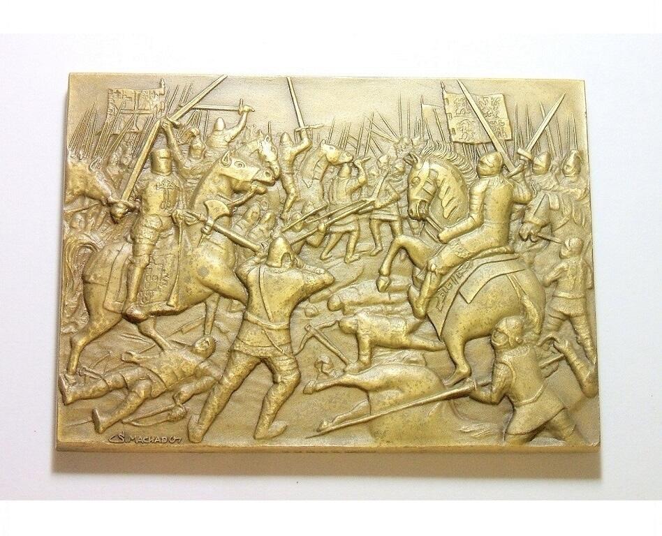 【艺术】葡萄牙艺术大章 1385年葡西阿尔茹巴罗塔战役 高浮雕精制巨型大铜章 100×70MM 303克