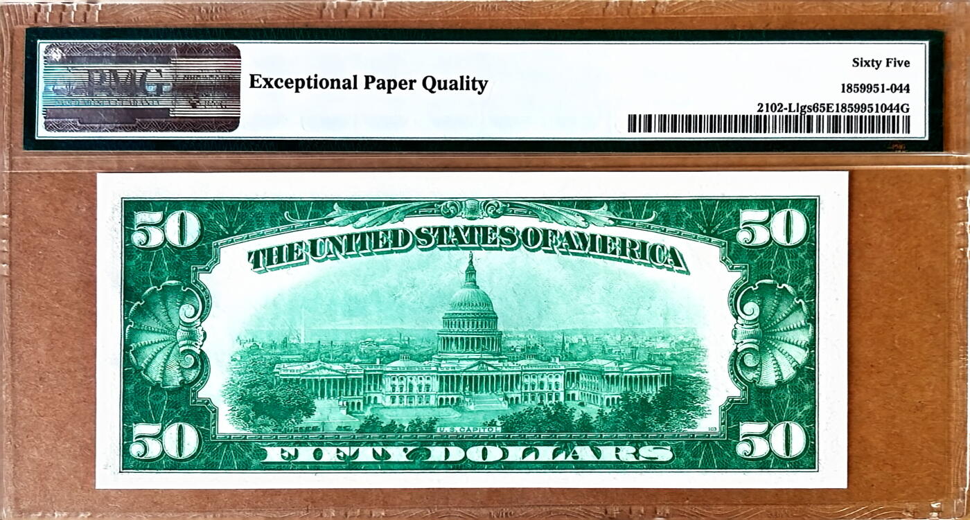 【Blue Auction】✨世界纸币精拍800期盛典——白金之夜🔥🔥🔥 U-【旧金山版 浅绿非常少见】美国 1934年50美金 格兰特 PMG65EPQ 老壳