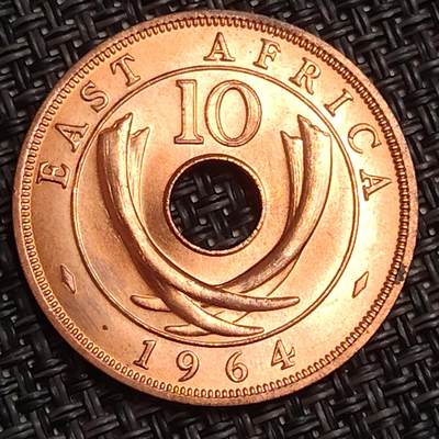 布加迪🐬～世界钱币(上海)🌾第 281 期 /  各国套币和散币 - 东非 1964年 10分 原光品相