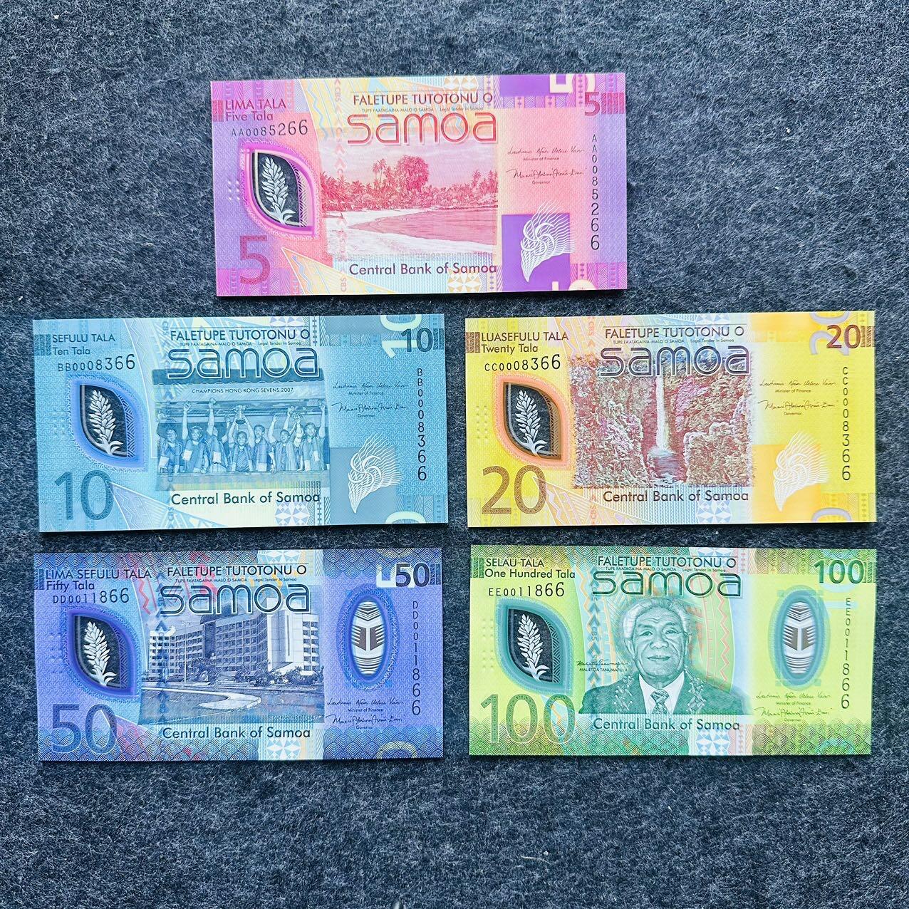 🇼🇸2607 ￥￥萨摩亚2025年50和100塔拉Polymer塑料钞 萨摩亚2023-2025年5-10-20-50-100塔拉，尾66
