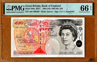 【Blue Auction】✨世界纸币精拍800期盛典——白金之夜🔥🔥🔥 - G-【A01首发冠328百位小号】英国 1994年50镑 PMG66EPQ 英格兰银行第一任行长霍布伦爵士