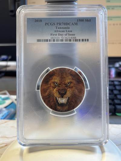 第193期拍卖 - 坦桑尼亚2018年珍稀动物雄狮2盎司银币PCGS-PR70首期无盒证书，999银，发行999枚