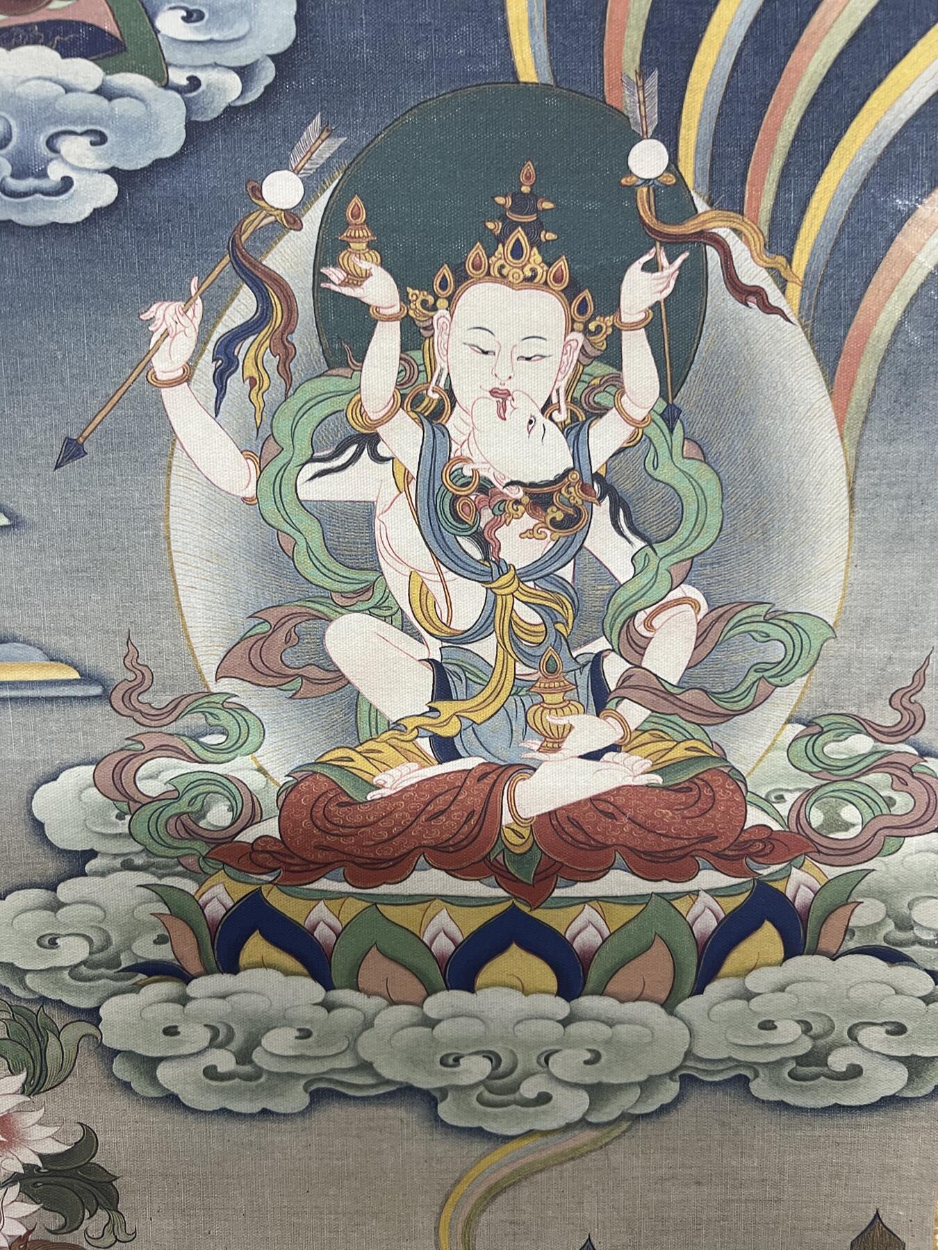 零元拍：唐卡装饰艺术复制画 （非原画）做旧工艺 名稱：遍空長壽佛 尺寸：90✖️65