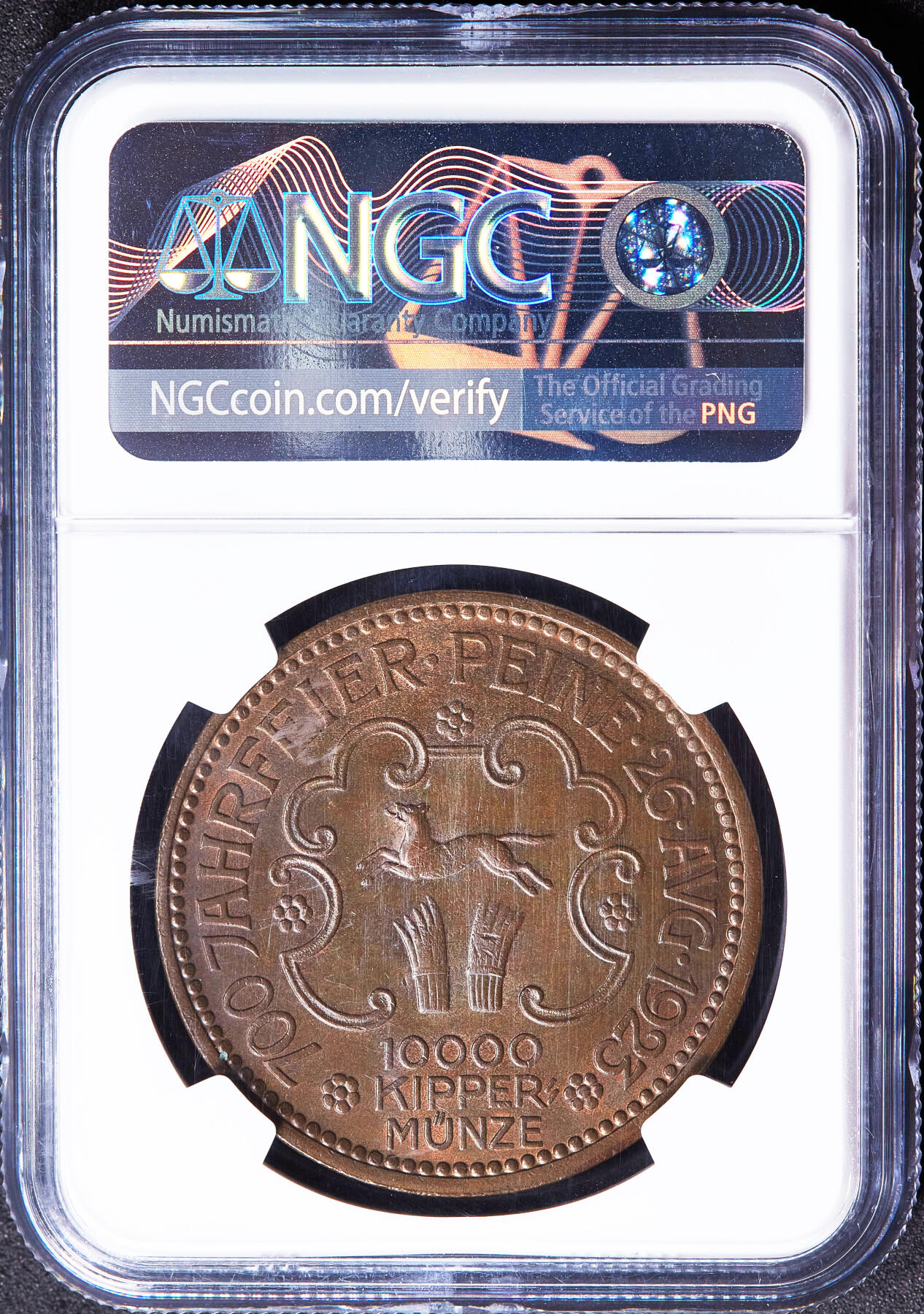 【俄甄集藏】2026年(049)03-18星期三 晚 19:30 全场包邮 德国1923年紧急时期派内10000基珀（紧急币）猫头鹰大铜币，NGC MS64，转光品相，经典品种